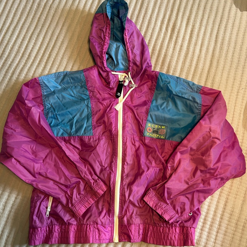 Vintage Ocean Pacific Vibrant Pink and Teal Raincoat